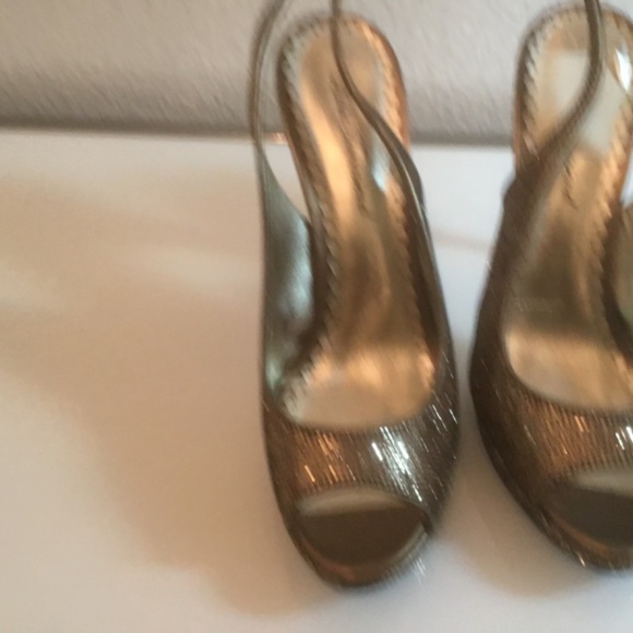 Lulu Townsend  bronze glitter sling back peep toe platform shoes 😍 - Picture 9 of 16